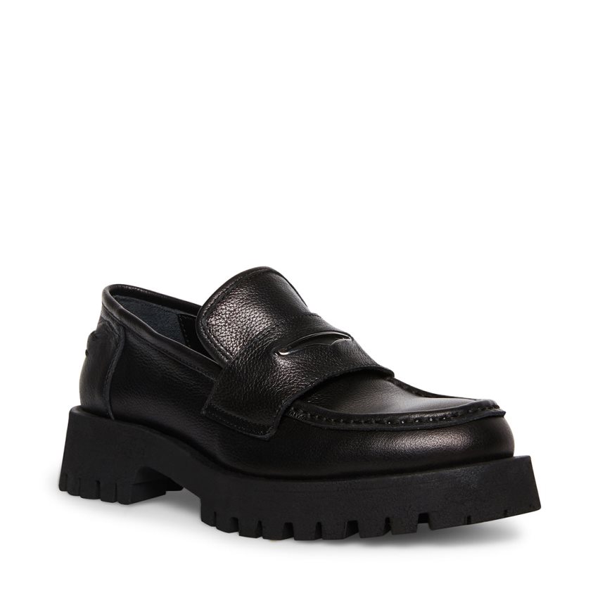 Black Steve Madden Lawrence Leather Women's Loafers | PH 3640UNP